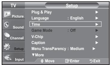 TV Picture Sound Channel Setup Input Plug & Play Language : English Time Game Mode : Off V-Chip Caption Menu Transparency : Medium More Move Enter Exit