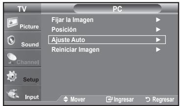 TV Picture Sound Channel Setup Input PC Fijar la Imagen Posición Ajuste Auto Reiniciar Imagen Mover Ingresar Regresar