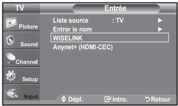 TV Picture Sound Channel Setup Input Liste source : TV Entrer le nom WISELINK Anynet+ (HDMI-CEC) Dépl. Intro. Retour