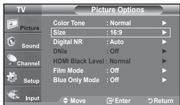 SAMSUNG LN37A450 - Setting the Screen Size - 1