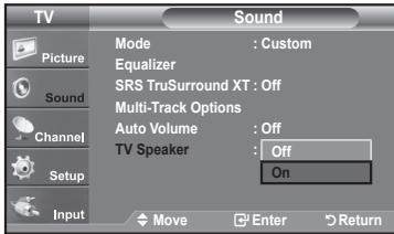 SAMSUNG LN37A450 - Setting the TV Speakers On/Off - 2