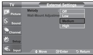 SAMSUNG LN37A450 - Adjusting the TV On/Off Melody Sound - 2