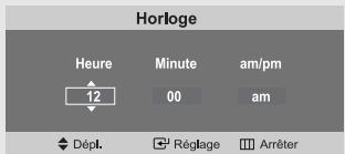 Horloge Heure Minute am/pm 12 00 am Dépl. Réglage Arrêter