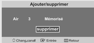 Ajouter/supprimer Air 3 Mémorisé supprimer Chang.canal Entrée Retour