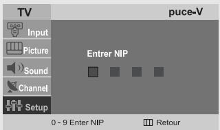 TV Input Picture Sound Channel Setup 0 - 9 Enter NIP Entrer NIP Retour puce-V