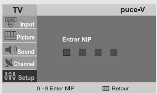 TV Input Picture Sound Channel Setup puce-V Enter NIP 0 - 9 Enter NIP Retour