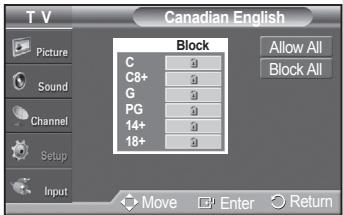 SAMSUNG PN42A450 - How to Set up Restrictions Using "Canadian English" (for Canada Models) - 4