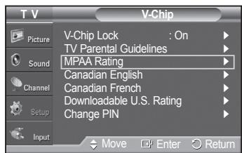 SAMSUNG PN42A450 - How to Set up Restrictions Using "MPAA Ratings" (G, PG, PG-13, R, NC-17, X, NR) - 3
