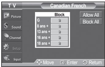 SAMSUNG PN42A450 - How to Set up Restrictions Using "Canadian French" (for Canada Models) - 4