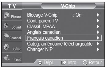 SAMSUNG PN42A450 - Configuration des restrictions à l'aide de l'option anglais canadien (pour les modèles canadiens) - 7