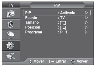 SAMSUNG PS50A550 - PIP (imagen sobreImagen): PIP (Activado/Desactivado)/ Fuente/Tamaño/Posicion/ Programa - 1