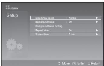 SAMSUNG PS50A550 - Setup displays the user settings of the WISELINK menu. - 2