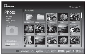 SAMSUNG PS50A550 - Ce menu présente les dossiers et les fichiers JPEG enregistrés sur une unité de stockage USB. - 2