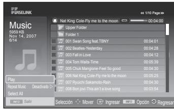 SAMSUNG PS50A557 - El menu muestra los ARCHivos MP3 que se encontrartran entre los ARCHivos guardados en un dispositivo de memoria USB. - 2