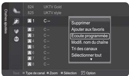 824 UKTV Gold 825 UKTV style A 1 C -- A 2 C -- A 3 C -- A 4 C -- A 5 C -- A 6 C -- A 7 C -- A 8 C -- Supprimer Ajouter aux favoris Ecoute programmée Modifi. nom du chaîne Tri des canaux Sélectionner tout Tous Type de canal Zoom Sélection Option