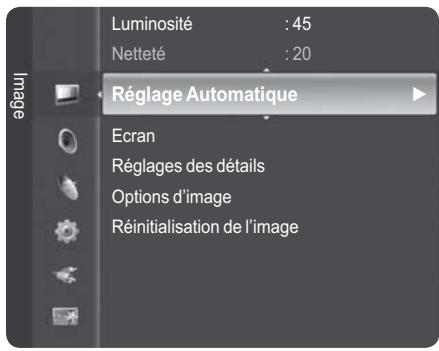 Luminosité : 45 Netteté : 20 Réglage Automatique Ecran Réglages des détails Options d'image Réinitialisation de l'image