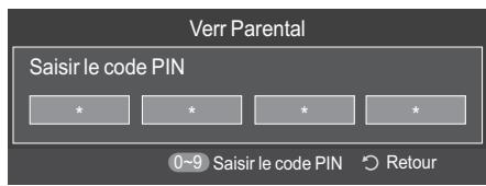 Verr Parental Saisir le code PIN * * * * 0~9 Saisir le code PIN Retour