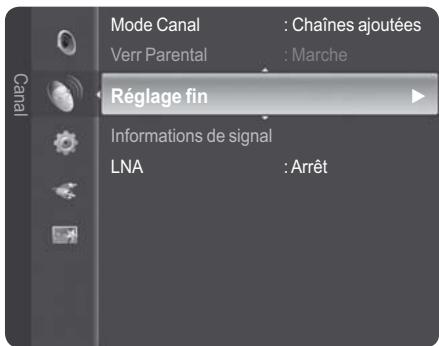 Mode Canal : Chaînes ajoutées Verr Parental : Marche Réglage fin Informations de signal LNA : Arrêt