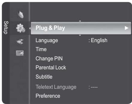Plug & Play Language : English Time Change PIN Parental Lock Subtitle Teletext Language : ---- Preference
