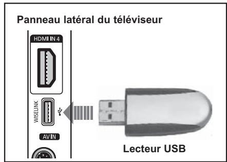 Panneau latéral du téléviseur HDMI IN 4 WISELINK AV IN Lecteur USB