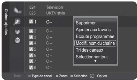 824 825 Television UKTV style Supprimer Ajouter aux favoris Ecoute programmée Modifi. nom du chaîne Tri des canaux Sélectionner tout A 1 C-- A 2 C-- A 3 C-- A 4 C-- A 5 C-- A 6 C-- A 7 C-- A 8 C-- Tous Type de canal Zoom Sélection Option