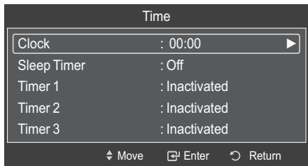 Time Clock : 00:00 Sleep Timer : Off Timer 1 : Inactivated Timer 2 : Inactivated Timer 3 : Inactivated