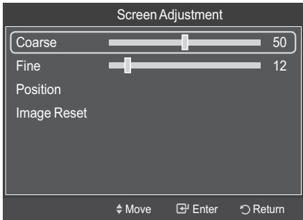 Screen Adjustment Coarse 50 Fine 12 Position Image Reset Move Enter Return