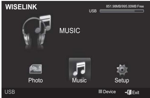 WISELINK USB 851.98MB/995.00MB Free MUSIC Photo Music Setup USB Device Exit