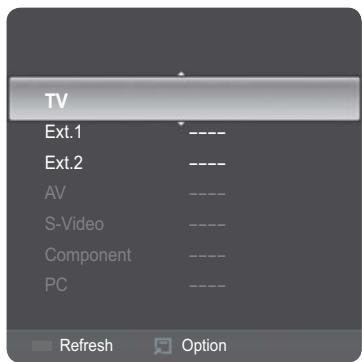 TV Ext.1 ---- Ext.2 ---- AV ---- S-Video ---- Component ---- PC ---- Refresh Option