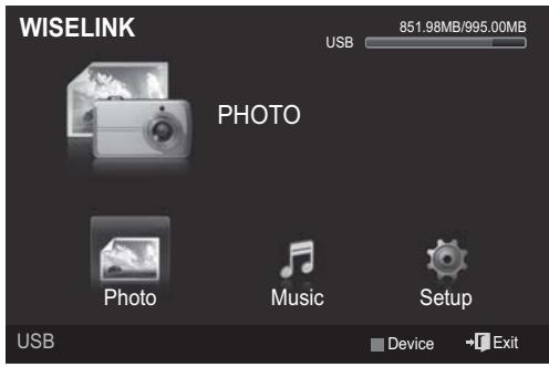 WISELINK USB 851.98MB/995.00MB PHOTO Photo Music Setup USB Device Exit