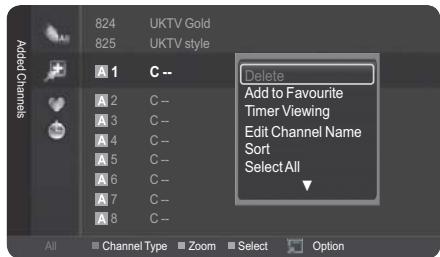 824 UKTV Gold 825 UKTV style A 1 C -- A 2 C -- A 3 C -- A 4 C -- A 5 C -- A 6 C -- A 7 C -- A 8 C -- All Channel Type Zoom Select Option Delete Add to Favourite Timer Viewing Edit Channel Name Sort Select All