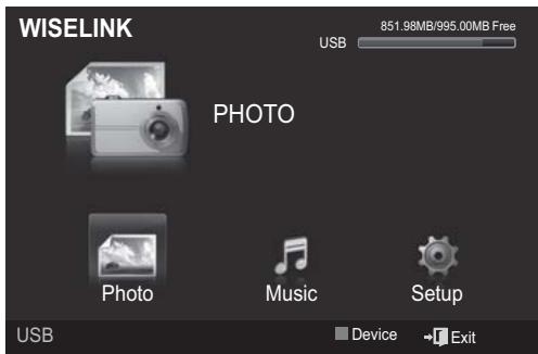 WISELINK USB 851.98MB/995.00MB Free PHOTO Photo Music Setup USB Device Exit