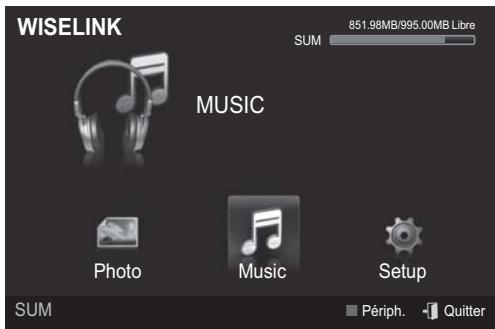 WISELINK SUM 851.98MB/995.00MB Libre MUSIC Photo Music Setup SUM Périph. Quitter