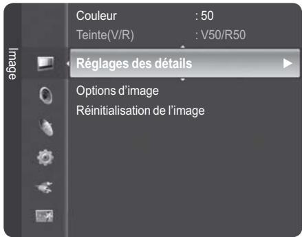 Couleur : 50 Teinte(V/R) : V50/R50 Réglages des détails Options d'image Réinitialisation de l'image