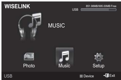 WISELINK USB 851.98MB/995.00MB Free MUSIC Photo Music Setup USB Device Exit