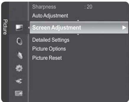 Sharpness : 20 Auto Adjustment Screen Adjustment Detailed Settings Picture Options Picture Reset