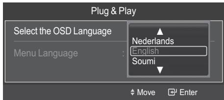 Plug & Play Select the OSD Language Menu Language Nederlands English Soumi Move Enter