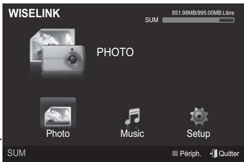 WISELINK SUM 851.98MB/995.00MB Libre PHOTO Photo Music Setup SUM Périph. Quitter