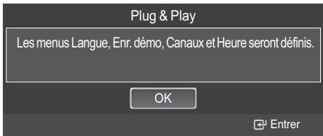 Plug & Play Les menus Langue, Enr. démo, Canaux et Heure seront définis. OK Entrer