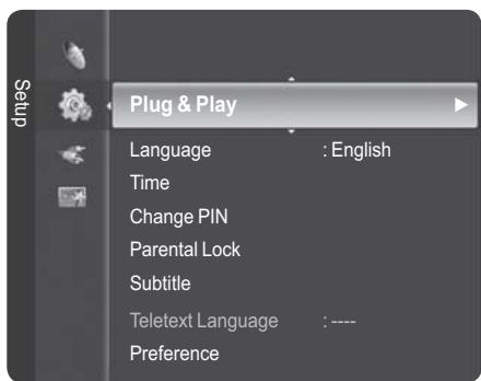 Plug & Play Language : English Time Change PIN Parental Lock Subtitle Teletext Language : ---- Preference