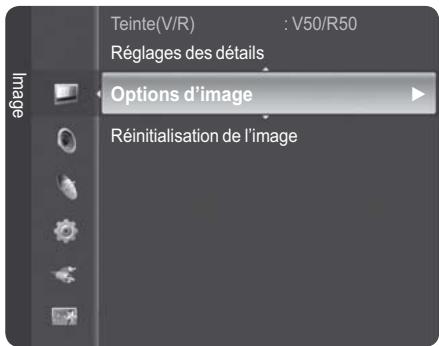 Teinte(V/R) : V50/R50 Réglages des détails Options d'image Réinitialisation de l'image