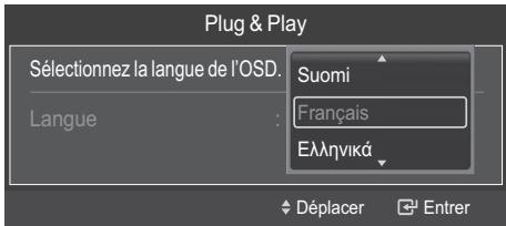 Plug & Play Sélectionnez la langue de l'OSD. Suomi Français Élληνικά Langue Déplacer Entrer