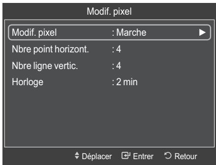Modif. pixel Modif. pixel : Marche Nbre point horizont. : 4 Nbre ligne vertic. : 4 Horloge : 2 min