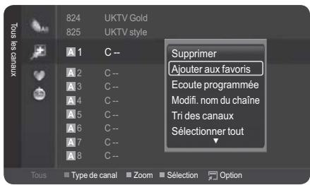 Tous les canaux 824 UKTV Gold 825 UKTV style A 1 C -- A 2 C -- A 3 C -- A 4 C -- A 5 C -- A 6 C -- A 7 C -- A 8 C -- Supprimer Ajouter aux favoris Ecoute programmée Modif. nom du chaîne Tri des canaux Sélectionner tout ▼ Tous Type de canal Zoom Sélection Option