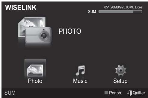 WISELINK SUM 851.98MB/995.00MB Libre PHOTO Photo Music Setup SUM Périph. Quitter