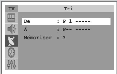 TV De : P 1 ---- À : P-- ---- Mémoriser : ?