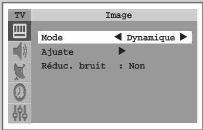 TV Image Mode Dynamique Ajuste Réduc. bruit : Non