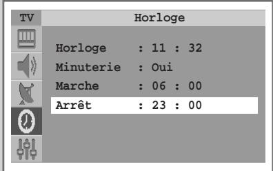 TV Horloge Horloge : 11 : 32 Minuterie : Oui Marche : 06 : 00 Arrêt : 23 : 00