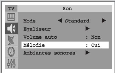 TV Son Mode Standard Egaliseur Volume auto : Non Mélodie : Oui Ambiances sonores