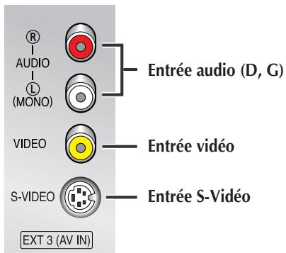 R AUDIO L (MONO) Entrée audio (D, G) VIDEO Entrée vidéo S-VIDEO Entrée S-Video EXT 3 (AV IN)